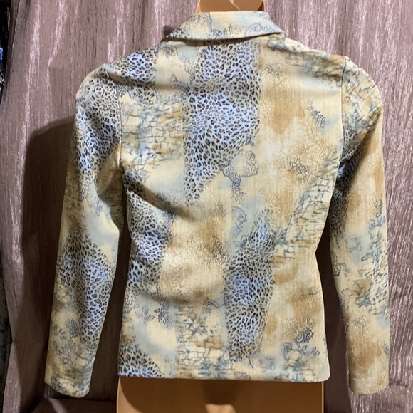 Spread Your Wings Blazer Jacket Animal Print Tan Brown Blue XS - Picture 11 of 16